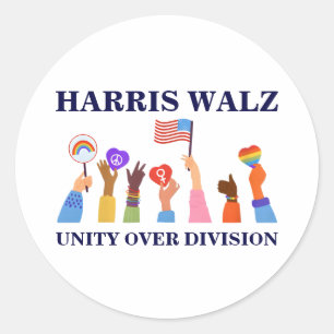 Adesivo Redondo Kamala Harris Tim Walz Unity Over Division