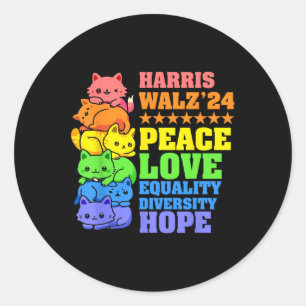 Adesivo Redondo Kamala Harris Tim Wheimer 2024 Peace Cat Lgbt Harr