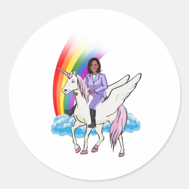 ADESIVO REDONDO KAMALA HARRIS UNICORN E RAINBOW (Frente)