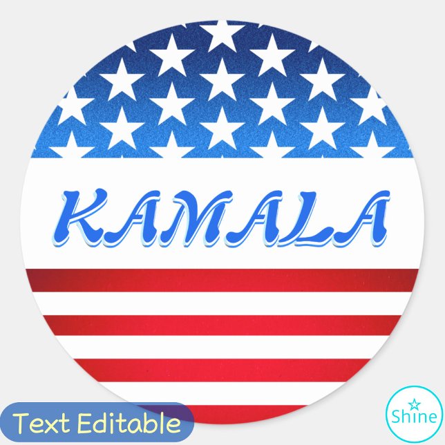 Adesivo Redondo Kamala Harris USA Flag Custom Text Elections 2024 (Criador carregado)