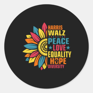 Adesivo Redondo Kamala Harris Waltz Peace Love E Hope Diversity