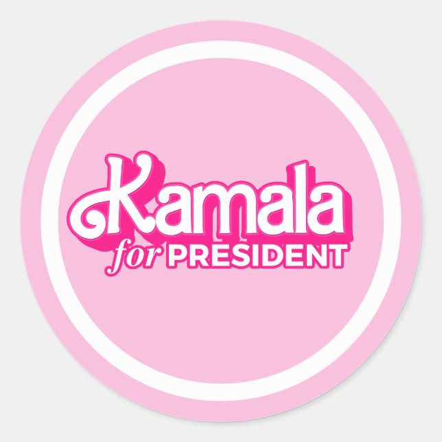 Adesivo Redondo Kamala para o Presidente Pink Style (Frente)