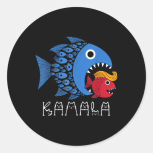 Adesivo Redondo Kamala Sobre Trump Onda Azul Peixe Grande Come Pei