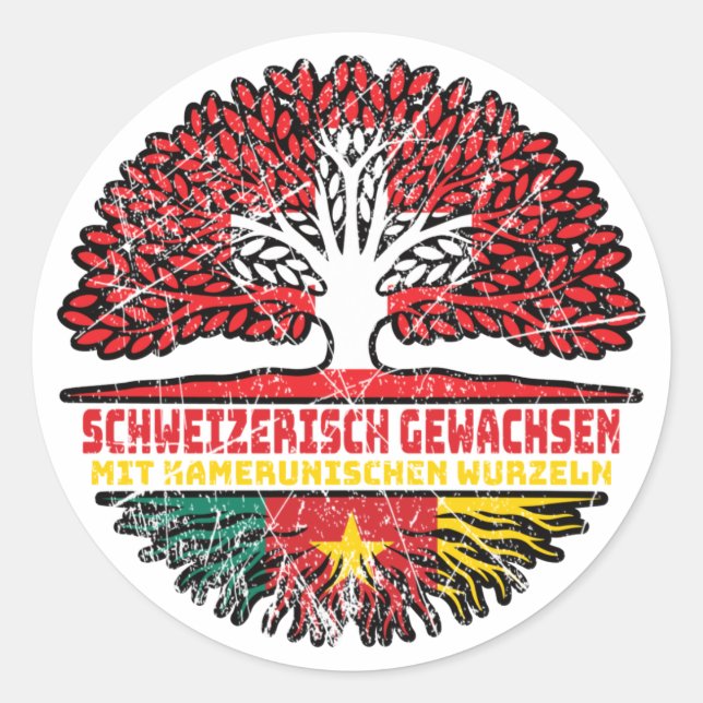 Adesivo Redondo Kamerun Kamerunisch Schweizer Schweiz Baum Wurzel (Frente)