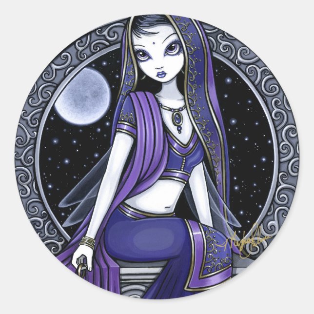 Adesivo Redondo "Kami" Roxo Moon Sari Fairy Stickers (Frente)