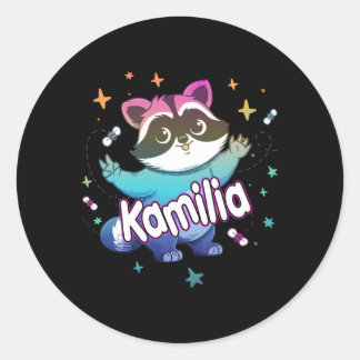 Adesivo Redondo Kamilia Adorable Name Com Raccoon