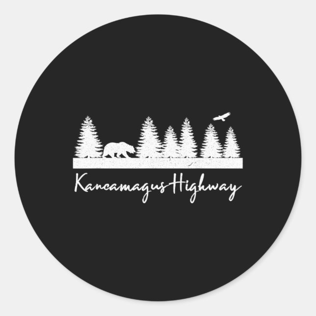Adesivo Redondo Kancamagus Highway New Hampshire Rustic Bear Wildl (Frente)