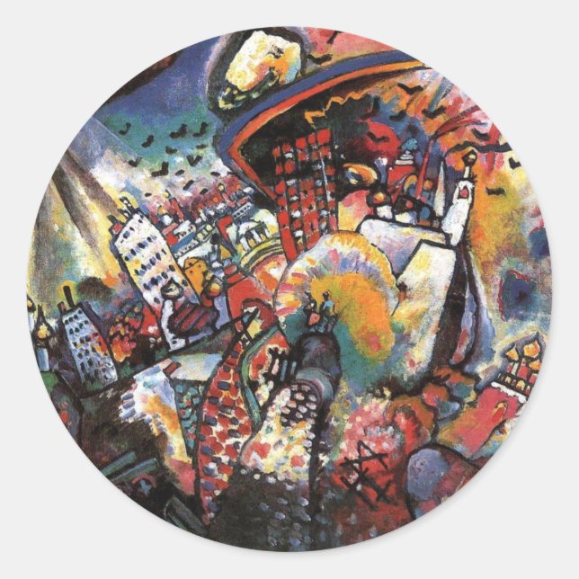 Adesivo Redondo Kandinsky Moscou I Cityscape Abstrato Painting (Frente)