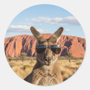 Adesivo Redondo Kangaroo com óculos de sol em Uluru, Austrália
