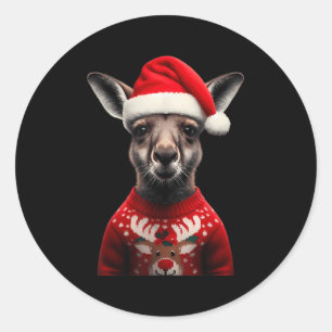 Adesivo Redondo Kangaroo Com Papai Noel Natal Austrália Xmas Z