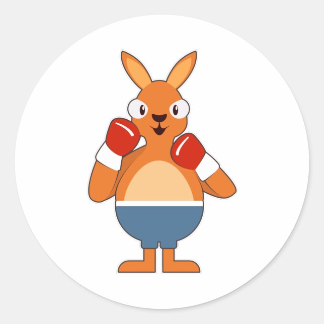 Adesivo Redondo Kangaroo como Boxer com luvas in a box (Frente)