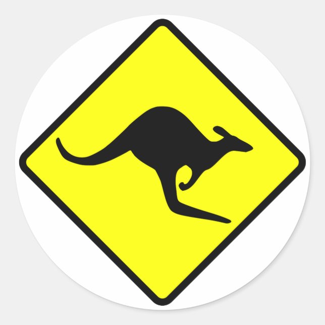 Adesivo Redondo Kangaroo Crossing Road Sign (Frente)