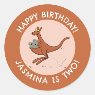 Adesivo Redondo Kangaroo e koalas personalizaram o aniversário do