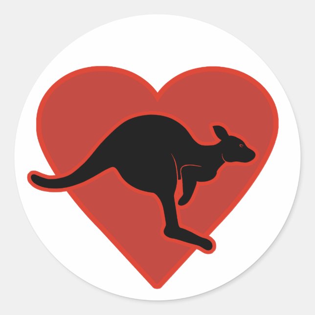 Adesivo Redondo Kangaroo Love Red Heart (Frente)
