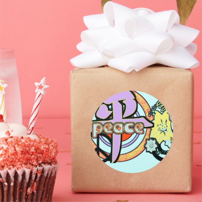 Adesivo Redondo Kanji para o Legal Groovy da Força Flor da Paz (Festa)