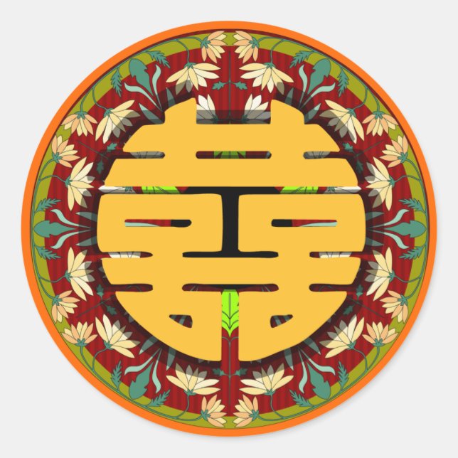 Adesivo Redondo Kanjiz dupla felicidade chinesa. (Frente)