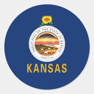 Adesivo Redondo Kansan Flag & Seal, Flag do Kansas