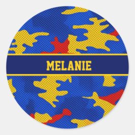 Adesivo Redondo Kansas Blue Red Yellow Vibrant Camo Pattern