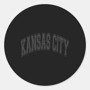 Adesivo Redondo Kansas City Texto Arqueado Preto Com Impressão Pre