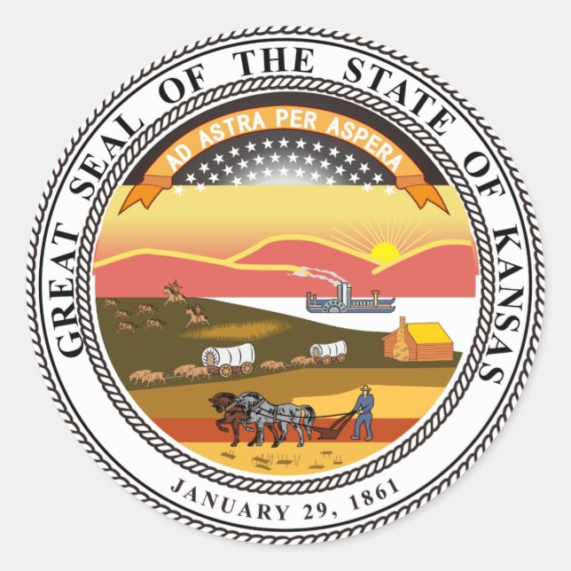 Adesivo Redondo Kansas State Seal (Frente)