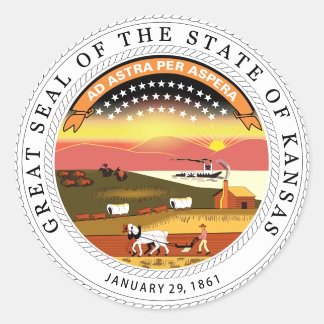 Adesivo Redondo Kansas State Seal Sticker (Frente)