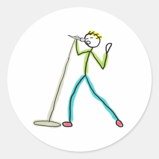 Adesivo Redondo Karaoke Cantando Stickman (Frente)