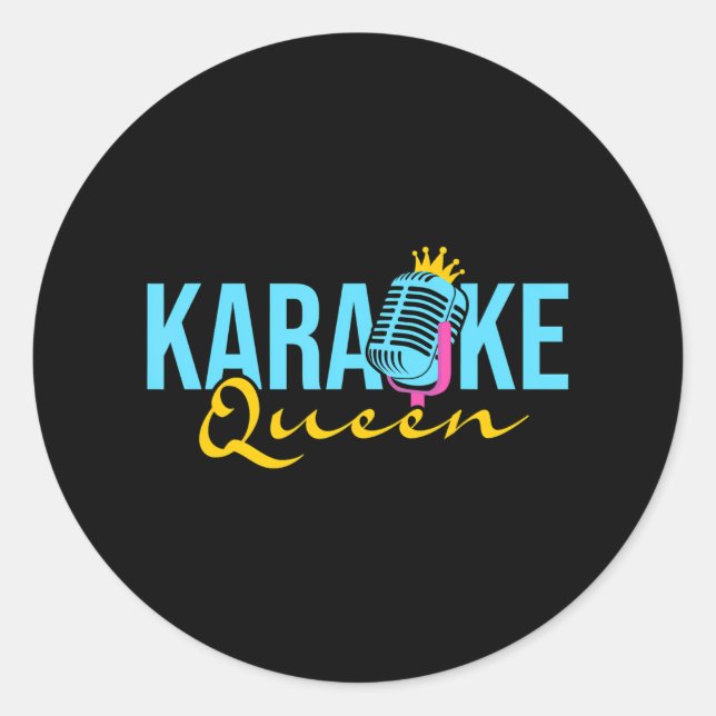Adesivo Redondo Karaoke Queen Microphone Singing Music Lover (Frente)