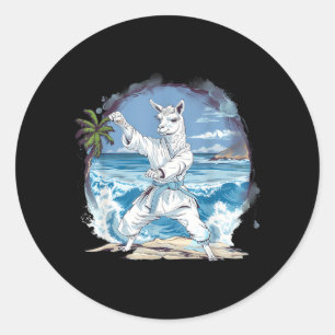 Adesivo Redondo Karate Alpaca Ondas Jiu-Jitsu Llama Taekwondo