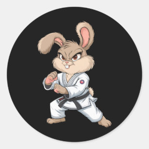 Adesivo Redondo Karate Bunny Arts Coelho Artes Marciais Engraçado 