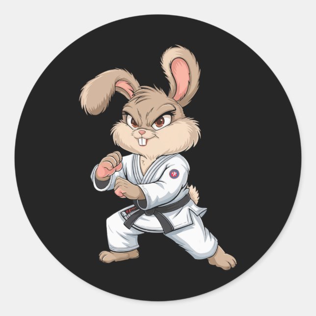 Adesivo Redondo Karate Bunny Arts Coelho Artes Marciais Engraçado  (Frente)