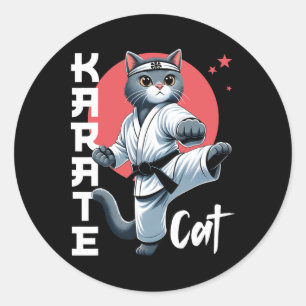 Adesivo Redondo Karate Cat Gi Black Belt Arts Martirizam Feline