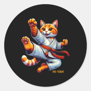 Adesivo Redondo Karate Cat Hi-yah Arts Marcial Aluga Crianças Meni