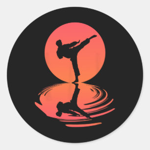 Adesivo Redondo Karate E Kung Fu Silhouette Shotokan Gift Martia