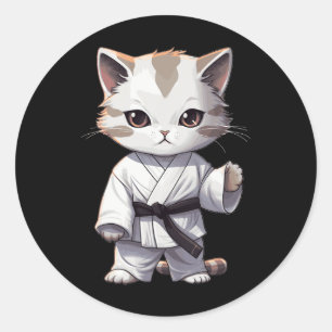 Adesivo Redondo Karate Gatinho Fofo Artes Marciais Gata Para o Amo