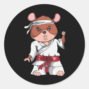 Adesivo Redondo Karate Hamster Kickboxing Arte Marcial Jiu Jitsu F