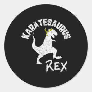 Adesivo Redondo Karate Karatesaurus Rex Dinossauro Engraçado Arte 