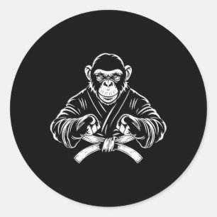 Adesivo Redondo Karate Monkey Desenho Kickboxing Jiu-jitsu Mma Mar