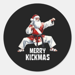 Adesivo Redondo Karate Santa Claus Feliz de Natal Kickmas Martial
