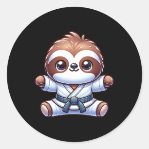 Adesivo Redondo Karate Sloth Adorável Mestre Arte Marcial