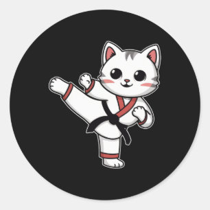 Adesivo Redondo Karate Taekwondo Funny Cat Jiu Jitsu Mulheres Meni