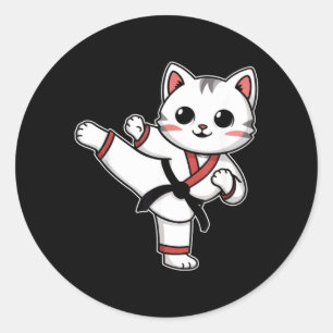Adesivo Redondo Karate Taekwondo Gato Engraçado Jiu Jitsu Mulheres