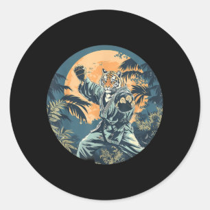 Adesivo Redondo Karate Tiger Sunset Mma Tiger Lover Jiu-Jitsu