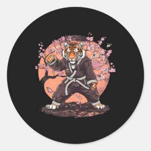 Adesivo Redondo Karate Tigre Flores de Sakura Taekwondo Jiu-jitsu