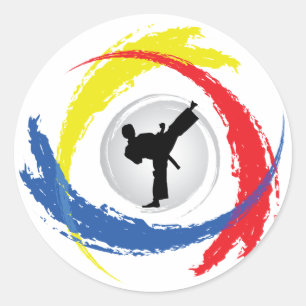 Adesivo Redondo Karate Tricolor Emblem