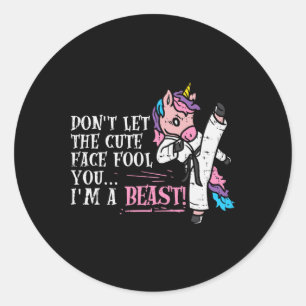 Adesivo Redondo Karate Unicorn Cute Face Beast Taekwondo Martial A