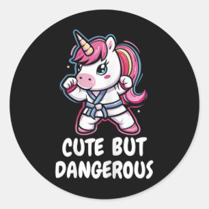 Adesivo Redondo Karate Unicorn Cute, Mas Perigoso Ar Marcial Engra