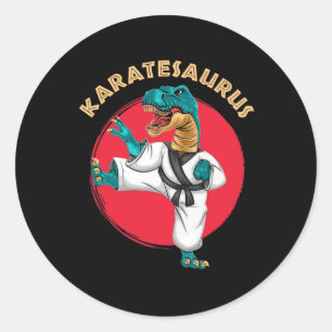 Adesivo Redondo Karatesaurus Dinossauro Engraçado de Karatê 