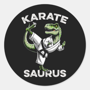 Adesivo Redondo Karatesaurus T-rex Karatê Dino Dinossauro Engraçad