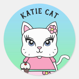 Adesivo Redondo Katie Cat Personalizada Stickers