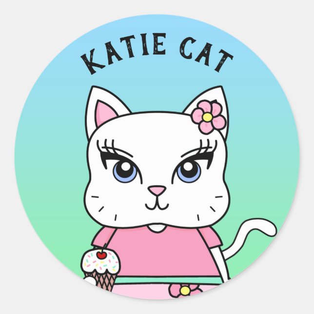 Adesivo Redondo Katie Cat Personalizada Stickers (Frente)